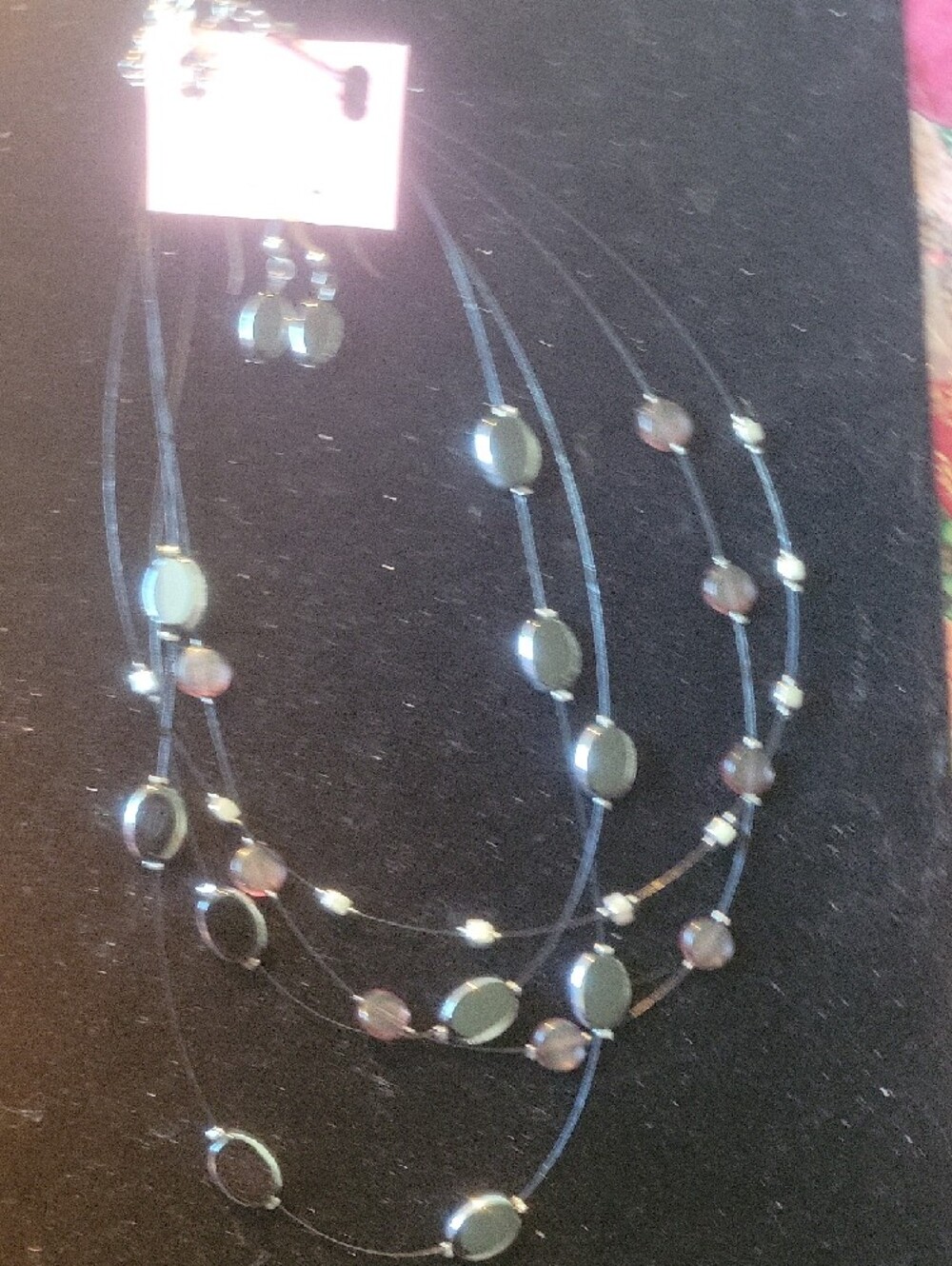 Multi-Strand Black and Gray Beaded Necklace Set with Earrings - Picture 4 of 4
